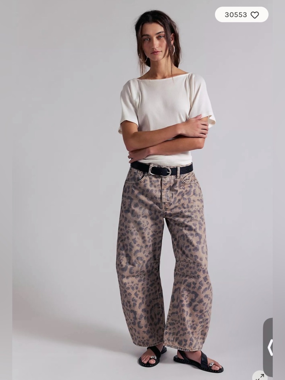 Free People Wide Leg Leopard Print Jeans in Tan and Black
